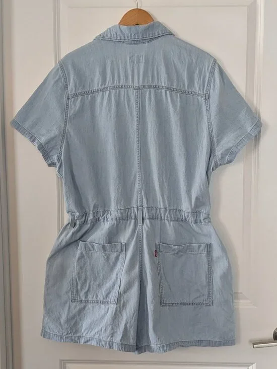 Levis Heritage Romper Women's XXL Blue Light Wash Short Sleeve Cinch Belt Loops - Picture 10 of 15